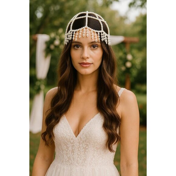 1920s Pearl Flapper Cap Headpiece Gatsby Wedding Costume Accessory main image 6